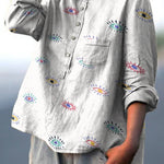 Colorful Simple Spiritual Eyes Decorative Pattern Casual Cotton And Linen Shirt