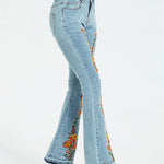 Stylish Exquisite Embroidered Slim-fit Flared Jeans