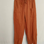 High-waisted Buttoned Cotton and Linen Pants Cropped Pants
