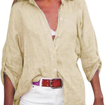 Women's Solid Color Cotton And Linen Loose Fit Shirt