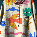 Lovely Cartoon Character Pattern Printed Women's Casual Cotton And Linen Shirt