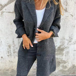 Women's Solid Color Lapel Cardigan with Pockets Single Breasted Mid-Length Jacket