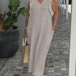 Women's Cotton And Linen Dress With Strappy Back And Flying Sleeves