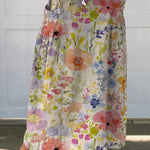Women's Lovely Watercolor Floral Art Print Casual Linen Pocket Skirt