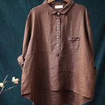 Women's Lapel Neck Casual Solid Colour Cotton And Linen Long Sleeve Shirt