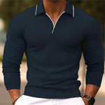 Men's Solid Color Lapel Slim Fit Cotton Blend Long Sleeve Polo Shirt