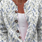 Blue Spring Lavender Floral Pattern Printed Buttoned Cardigan Sweater