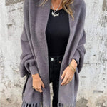 Women's Casual Knitted Plush Fringed Cape Coat