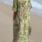 Women's Vintage Floral Animals Art Print Flowy Dress