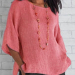 Crewneck Cotton and Linen Shirt Top