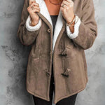 Long Sleeve Horn Button Women's Fleece Warm Jacket