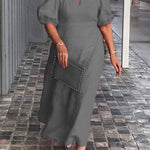 Women's Solid Color Loose Elegant Casual Puff Sleeves Dress