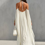 Women's Ivory Chiffon Dress With Halter Neck & Cold-Shoulder Detail, Timeless Luxe-Boho Style Dress
