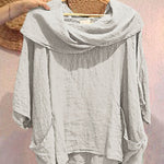Women's Solid Color Draped Neck 3/4 Sleeve Comfortable Casual Linen Pocket Top