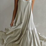Women's Elegant Gray Satin Sleeveless Loose-fitting Maxi Dress With Spaghetti Straps
