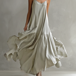 Women's Elegant Gray Satin Sleeveless Loose-fitting Maxi Dress With Spaghetti Straps