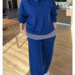 Women's Casual Striped Patchwork Cotton Sweatshirt And Pants Two-piece Set