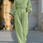 Women's Linen And Cotton Top And Trousers Two-piece Set