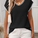 Women's V-neck Short-sleeved Striped Knitted Sweater Vest