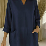 Women's Casual Loose-fitting Pocket Linen And Cotton Shirt