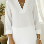 Elegant Pleated V-neck A-line Linen Top