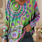 Women's Lovely Floral Flowers Pattern Art Print V-neck Casual Cotton T-shirt