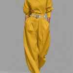 Casual Linen And Cotton Crew-neck Shirt And High-waisted Tapered Trousers Two-piece Set.