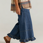 Casual Cozy Ruffled Details Denim Wide-leg Pants