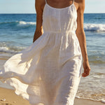 Women's Long Cotton And Linen Suspender Dress