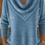 Vintage Soft Triangle Neck Sequined Shiny Sweater Top