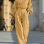 Women's Linen And Cotton Top And Trousers Two-piece Set
