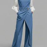 Women's Relaxed Round Neck Sleeveless Casual Loose Denim Wide-leg Jumpsuit