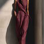 Elegant Collared Sleeveless Linen Cotton Jumpsuit