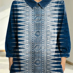 Women's Vintage Pattern Art Print Casual Denim 3/4 Sleeve Shirt