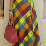 Colorful Palette Print Woolen Button-up Skirt