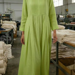 Vintage-style Pleated Linen Midi Dress