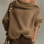 Women's Solid Color Off-the-shoulder Long-sleeved Casual Loose-fitting Knitted Sweater