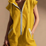 Women's V-neck Sleeveless Casual Loose Hooded Jumpsuit Shorts