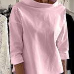 Women's Solid Color Stand Collar Long-sleeved Casual Loose Cotton Shirt
