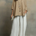 Cozy Cotton-linen Irregular Top And Wide-leg Pants Two-piece Set
