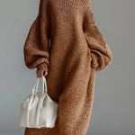 Women's Solid Color Round Neck Long Sleeve Casual Loose Knit Dress