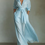 Waist-cinching Shirt-style Maxi Linen And Cotton Dress