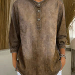 Women's Stand-collar 3/4 Sleeve Casual Loose Denim Pullover