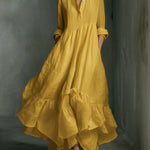 Elegant Women's Printed Maxi Dress With Ruffle Details.
