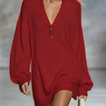 Women's Cozy V-neck Knit Sweater Dress