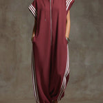 Women's Relaxed Stand-collar Short-sleeved Casual Loose Cotton Wide-leg Jumpsuit