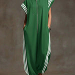 Women's Relaxed Stand-collar Short-sleeved Casual Loose Cotton Wide-leg Jumpsuit