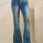 Women's Lovely Strawberry Pattern Art Print Casual Cotton Denim Jeans