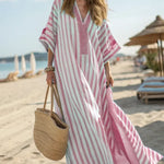 Women's Vintage Striped Art Casual Cotton Long Dress