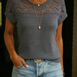 Women's Casual Patchwork Lace Crew Neck Vest
